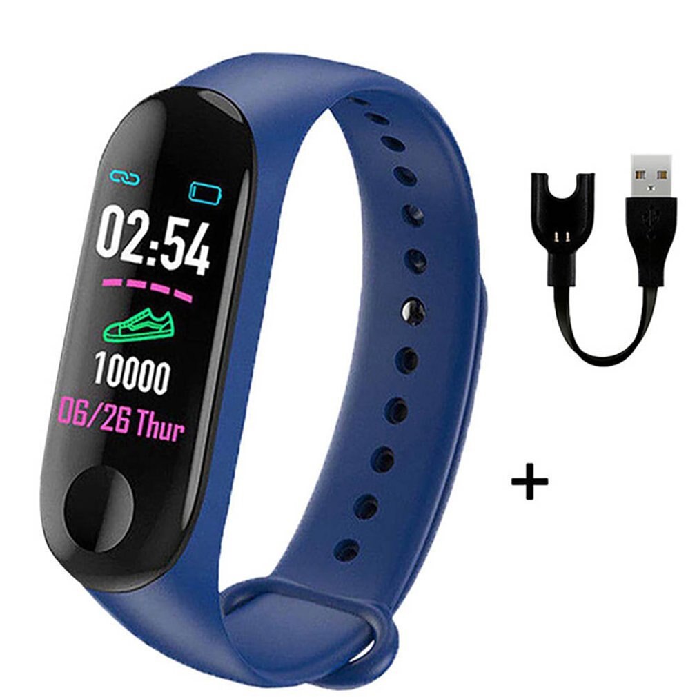 Fitness Smart Bracelet Watch Band M3 Tracker Sport Pedometer Heart Rate Blood Pressure Bluetooth Health Wristband: Blue
