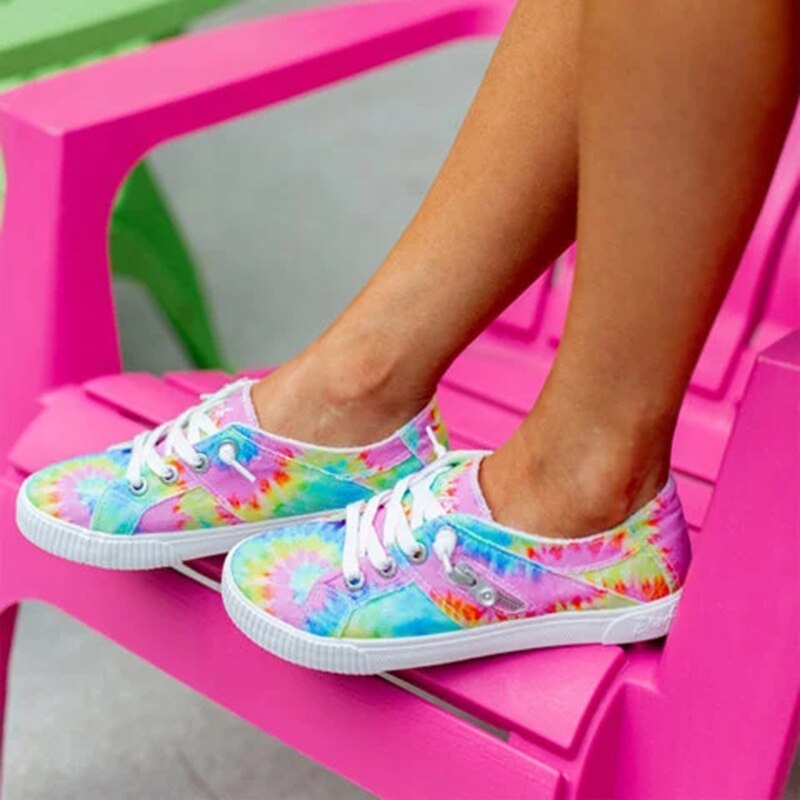 Regenboog witte schoenen dames canvas sneakers met gekleurde veters lente dames casual sneakers