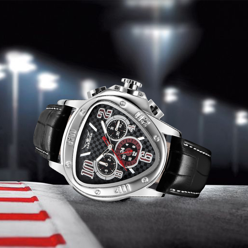 Jaragar-reloj mecánico automático para hombre, cronógrafo con correa de cuero, esfera triangular única, deportivo, Masculino
