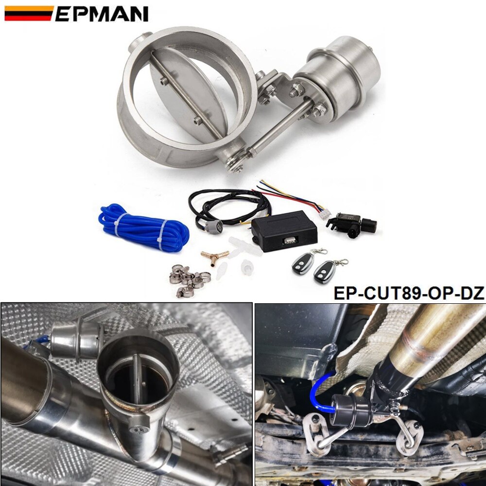 Exhaust Control Valve Set With Vacuum Actuator CUTOUT 89mm Pipe OPEN STYLE with Wireless Remote Controller EP-CUT89-OP-DZ