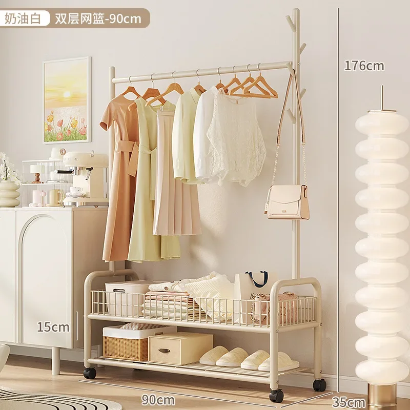 Movable Clothes Rack Floor Hanger Stand Storage Wardrobe Hat Stand Storage Box Bedroom Furniture perchero de pie Coat Rack Hook: Blue