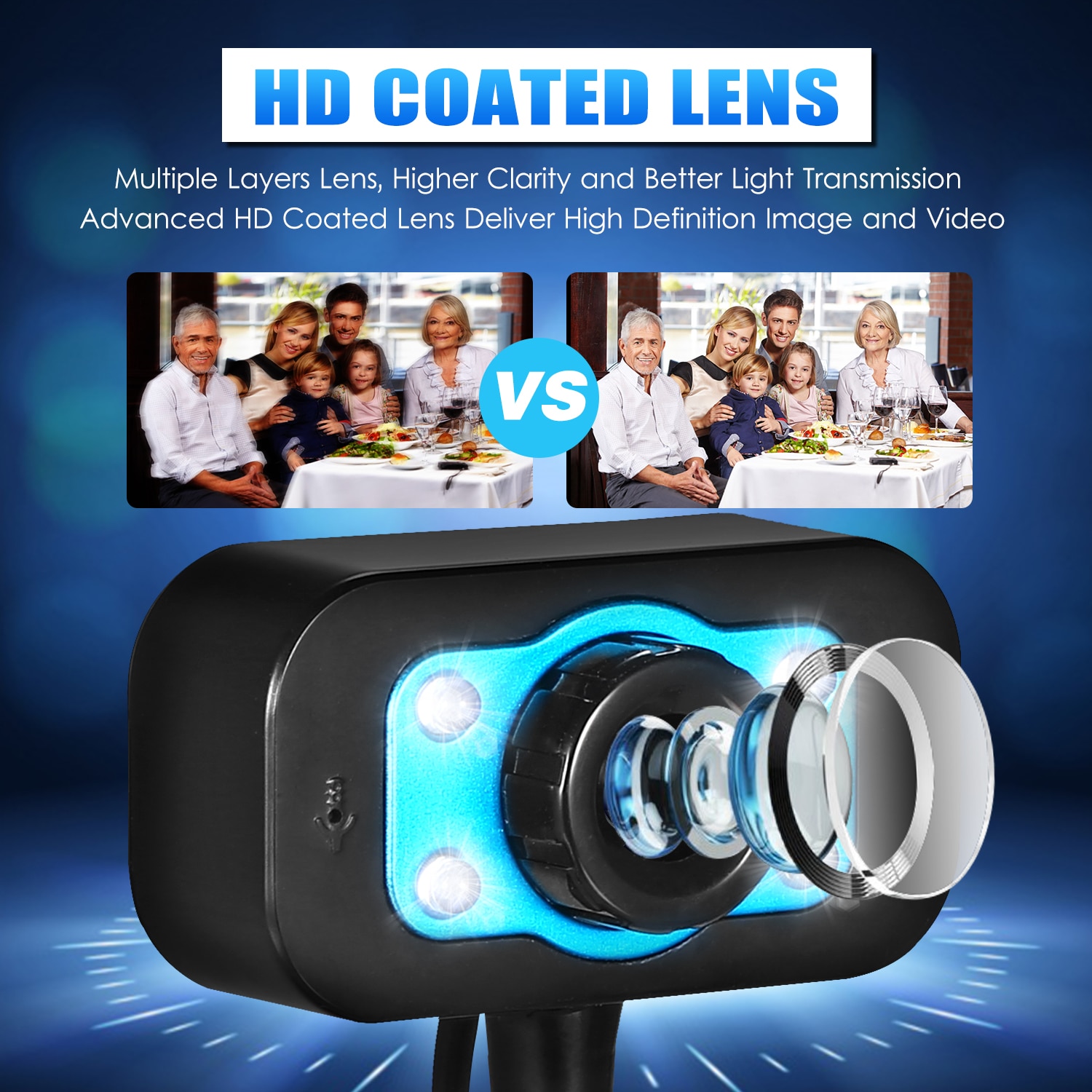 HD Webcam USB Desktop Laptop Camera Video Calling Computer Camera with Mic Night Version LED Light Flexible Rotatable stander