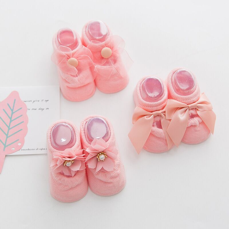 Baby Cotton Spring Newborn Baby Girl Kids Sock Flower Bowknot Lace Anti Slip Summer Sock Ribbon Children Slipper