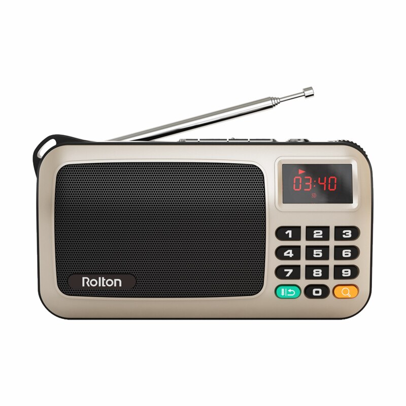 Rolton W405 Portable Mini FM Radio TF Card USB Receiver Mp3 Speaker Music Player With LED Display Flashlight For PC IPod Phone: 1PCS Gold radio