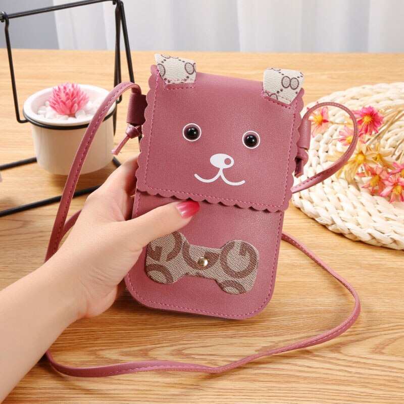 Bolso para teléfono móvil con pantalla táctil para mujer, bolso sencillo transparente, cierre carteras de cruz, bolso ligero de hombro de cuero para teléfono inteligente: Dark Pink 2