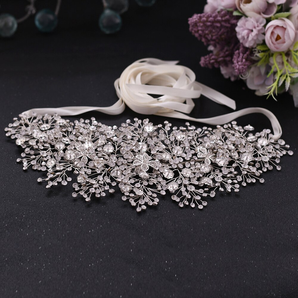 Trixy sh240 acessórios de vestido de casamento prata strass cintos para as mulheres floral faixa nupcial acessórios para vestido de noite: off-white ribbon