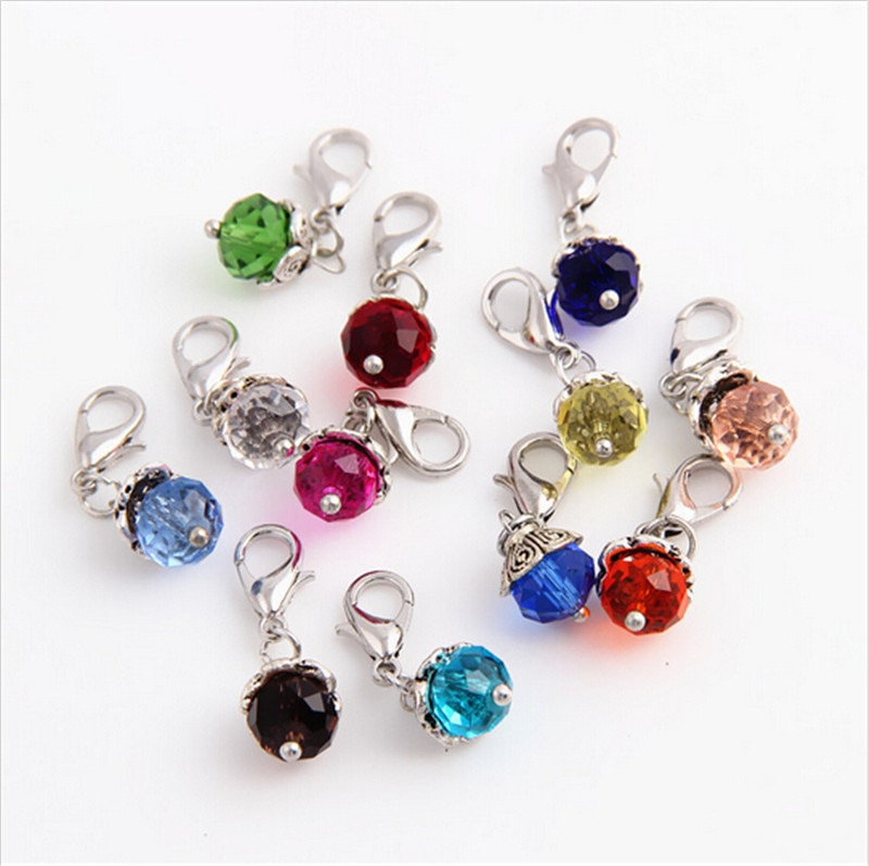 20Pcs/lot Crystal Birthday Stones Charms Birthstone Floating Locket Charms With Lobster Clasp For Glass Memory Locket