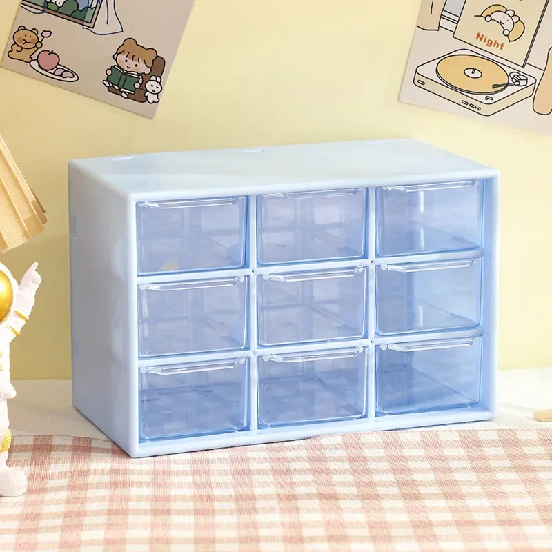 9 Gitter Schreibtisch Aufbewahrung boxen Veranstalter transparente kleine Schublade Partition iert Schüler Schreibtisch Zauberstab Kleinigkeiten Aufbewahrung sbox süß: Blau