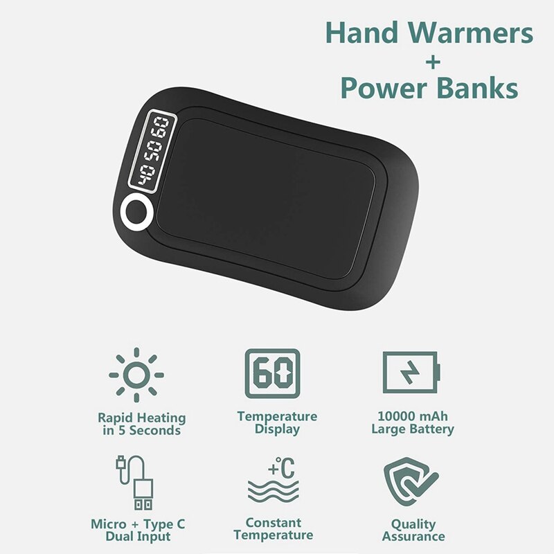 Rechargeable Hand Warmers, 10000MAh Reusable Hand Warmers, Portable USB Hand Warmer Battery Pocket Warmer