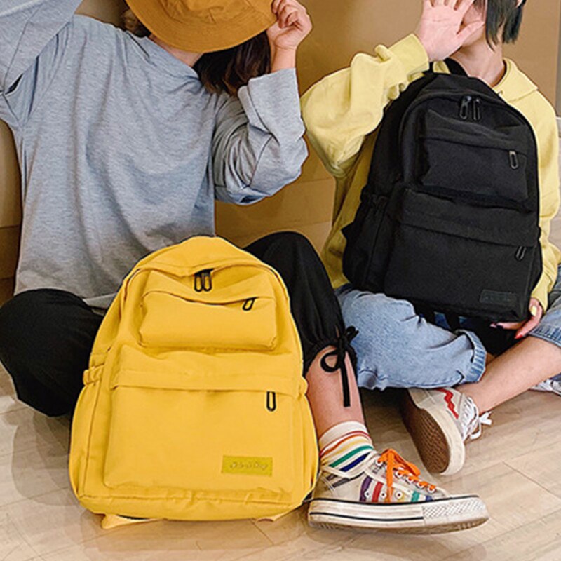 Waterdichte Canvas Effen Kleur Vrouwen Rugzak Multi Pocket Travel Rugzakken Tiener Grote Capaciteit Schooltassen Mochila