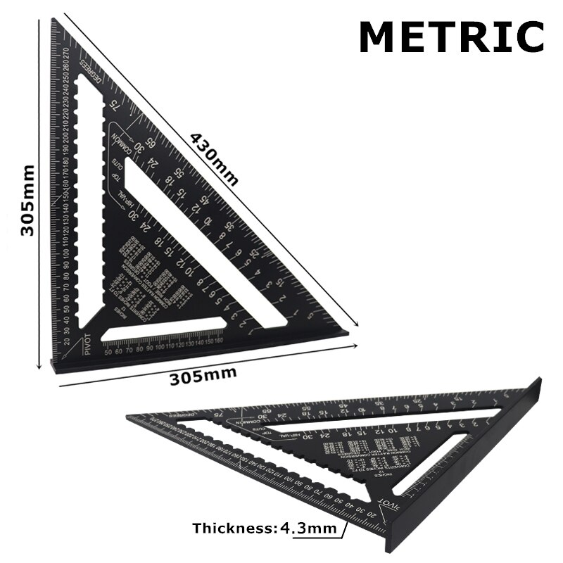 7 ''/12" Driehoek Heerser Vierkante Hoek Gradenboog Aluminium Haakse Heerser Voor Building Framing Carpenter Meten gereedschap