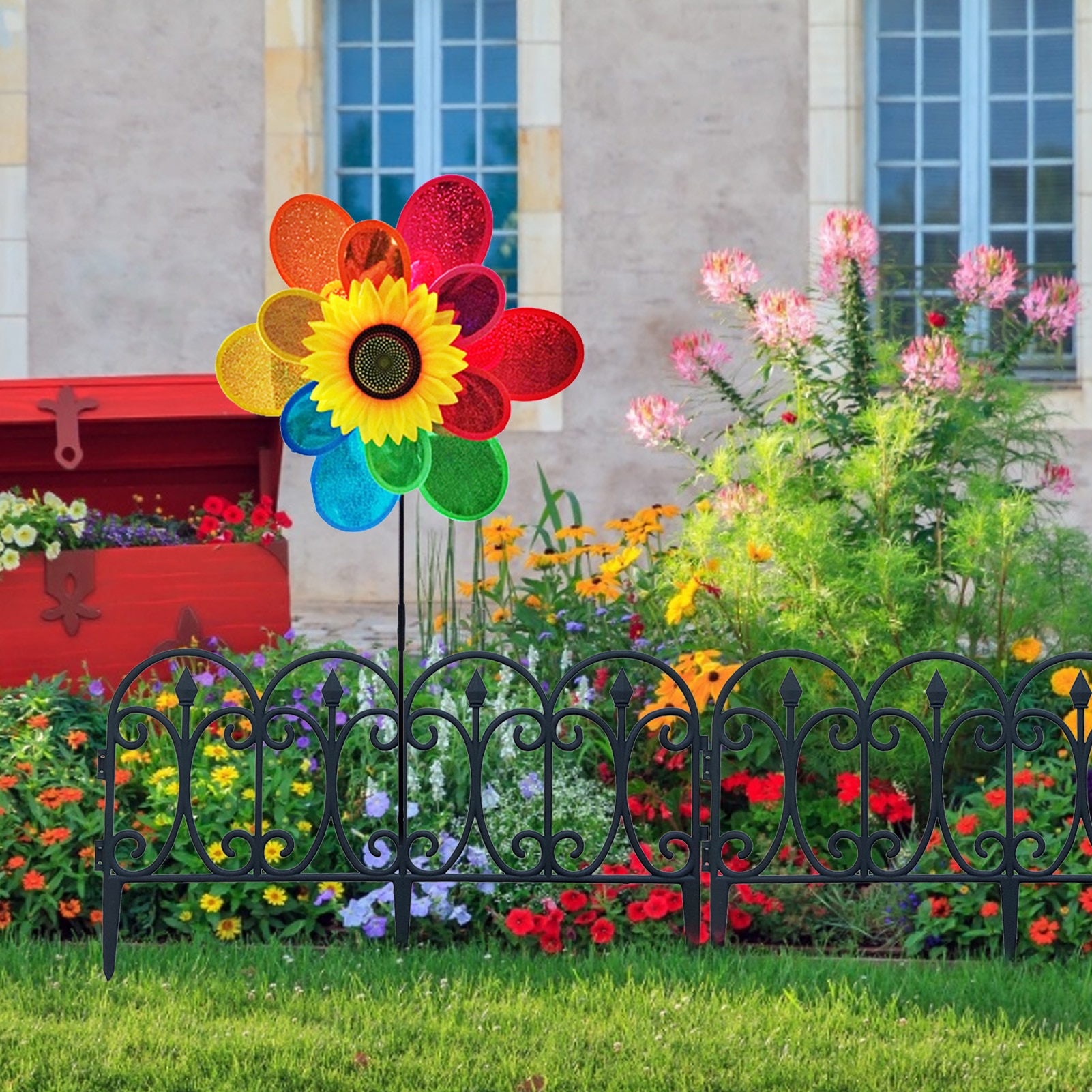 Molino de viento de nubes de colores para chica bailarina, molino de viento de girasol bonito, decoración de paisaje de jardín de casa,