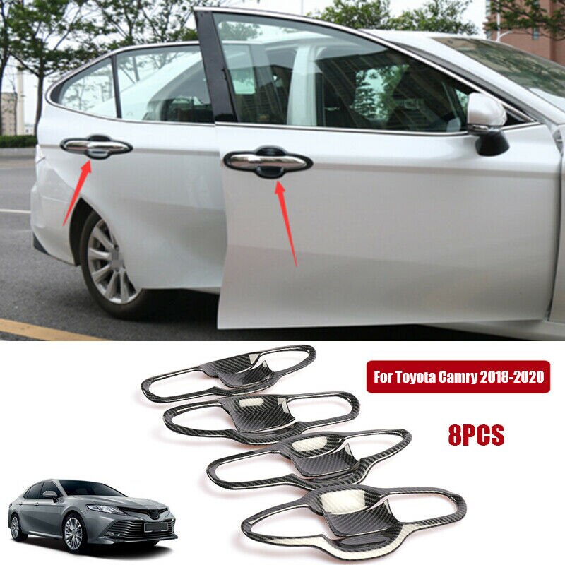 8 Stuks Carbon Fiber Black Deurklink Kom Protector Cover Trim Decoratie Abs Bescherming Voor Toyota Camry