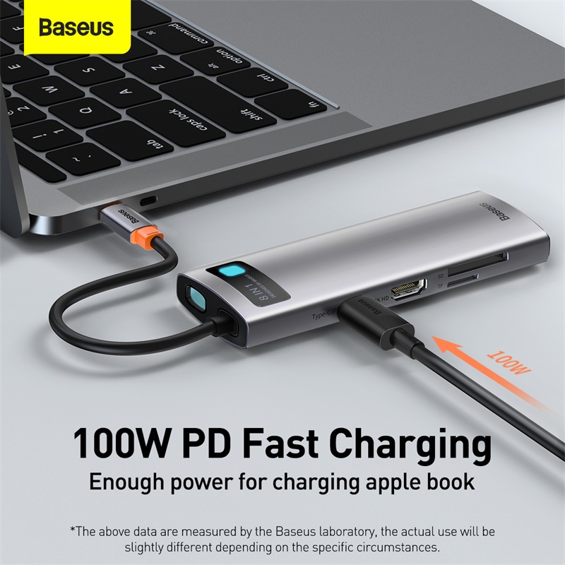 Baseus – HUB USB 3.0 Type C vers HDMI, adaptateur de lecteur SD RJ45, séparateur HUB USB-C 8 en 1 pour MacBook Pro Air et ordinateur portable