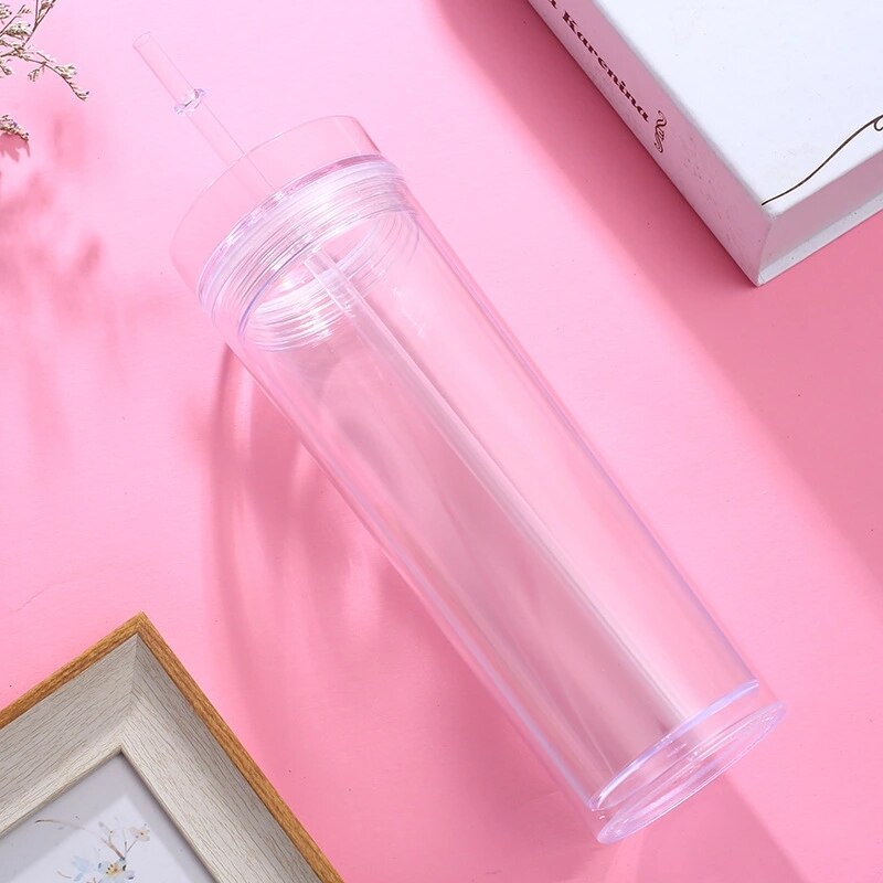 16oz Acrylic Clear Skinny Tumbler With Lid And Straw Plastic 6 colors Tumbler Insulated Water Bottle For Party