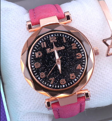 Casual Romantische Sterrenhemel Vrouwen Horloges Armband Dames Polshorloge Eenvoudige Leer Vrouwelijke Klok Relogio Feminino: Rose Red