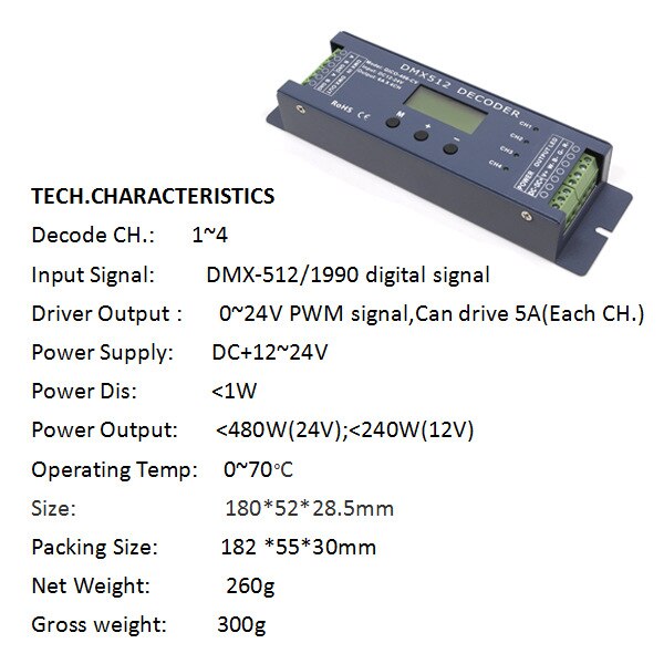 Led Strip DMX512 Decoder Controller 12V 24V Dc 5A * 4 Kanaals Dmx Pwm Signaal Converter Constante spanning