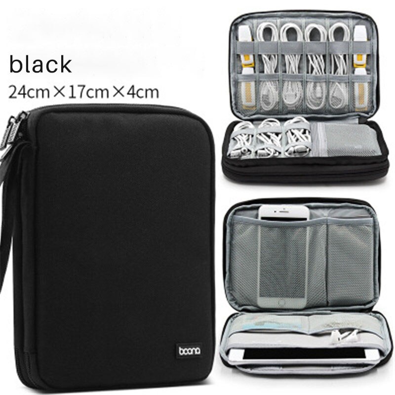 Gadget Organizer Case Digital Storage Bag Electronics Organizer for Chargers Cables Hard Drive for IPhone Phone Protection Pouch: black