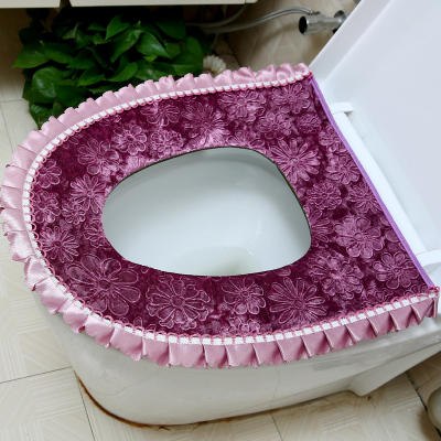 Luxus Samt Spitze Zwei-stück Wc Sitz Abdeckung einstellen Winter Warme Wasserdichte Schlecht Wc matt WC Töpfchen matt SWZ053: Violett rot 1 Stücke