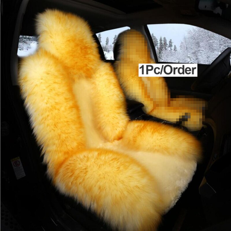 1 pièces 100% naturel fourrure australien en peau de mouton couverture de siège de voiture cheveux longs universel coussin siège de voiture protecteur fourrure housse de siège: 1pcs Gold
