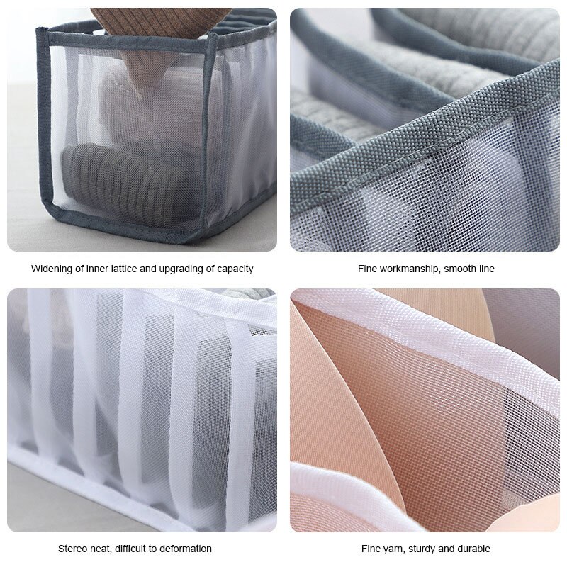 Foldbar organisator undertøj opbevaringsboks med rum nylon divider box sokker bh garderobeskuffe arrangører