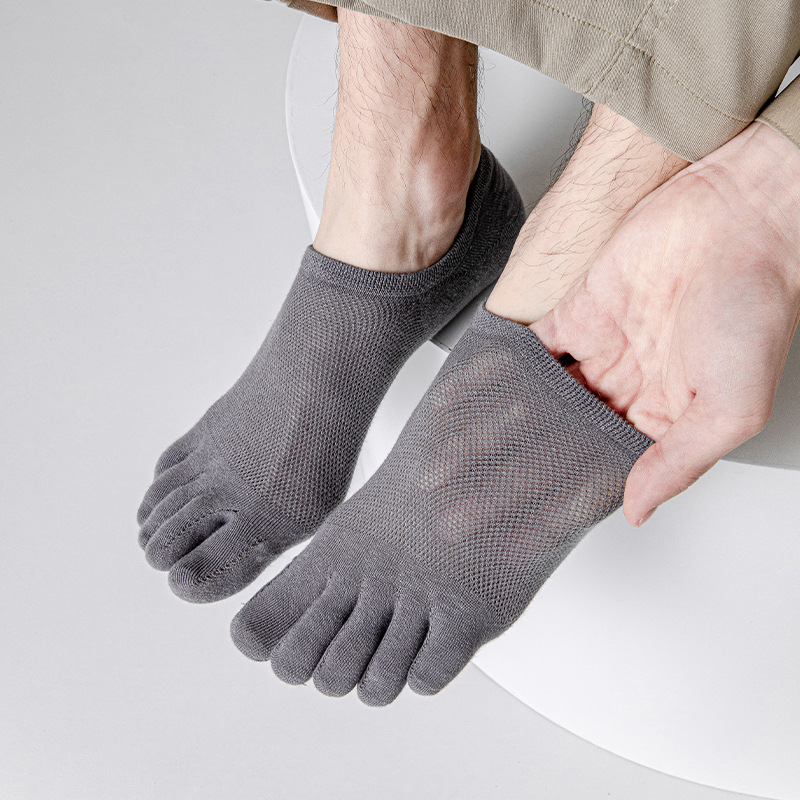 Herre åben tå svedabsorberende bådsokker bomuld åndbar usynlig ankel korte sokker elastiske herre femfingers sokker