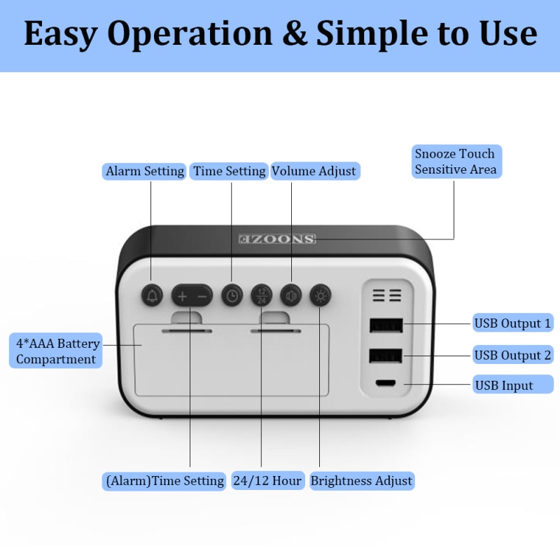 1PC LED Digital Alarm Clock Portable USB Charging 100dB Ultra-large Volume Alarm Clock Home Decoration Clock