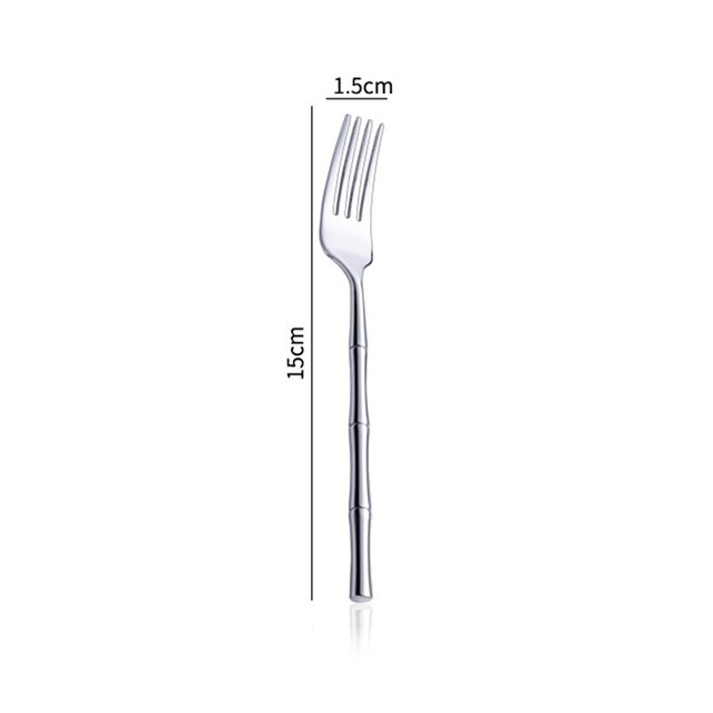 Fypo – ensemble de couverts créatifs avec manche en bambou, vaisselle occidentale en acier inoxydable 304, couverts à Steak, couteau, fourchette, cuillère, vaisselle: Silver-Salad Fork