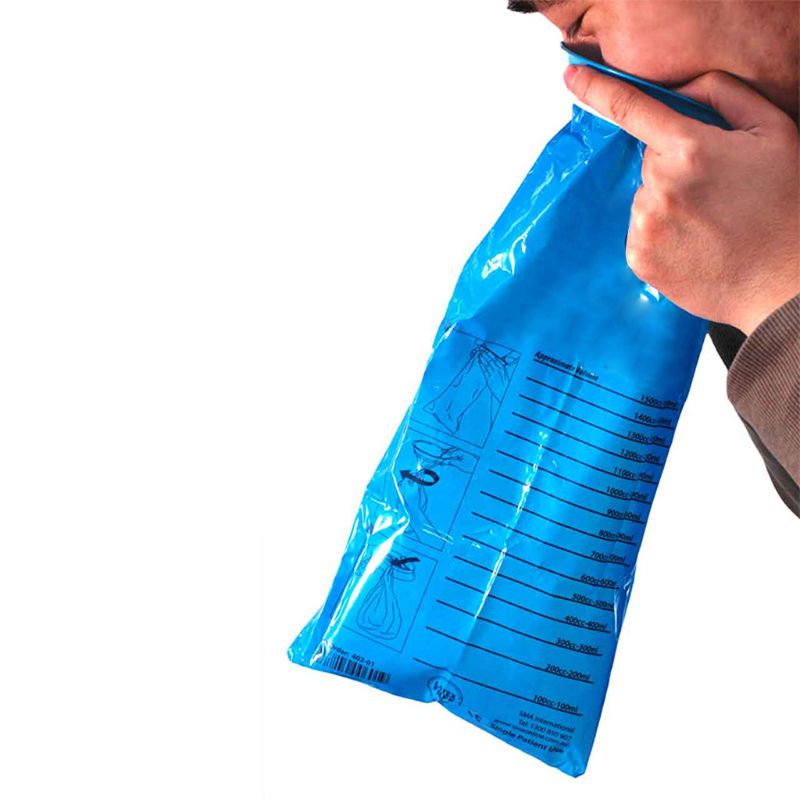 Bolsas desechables para la Emesis, paquete de 45 bolsas para el mareo por movimiento, color azul,