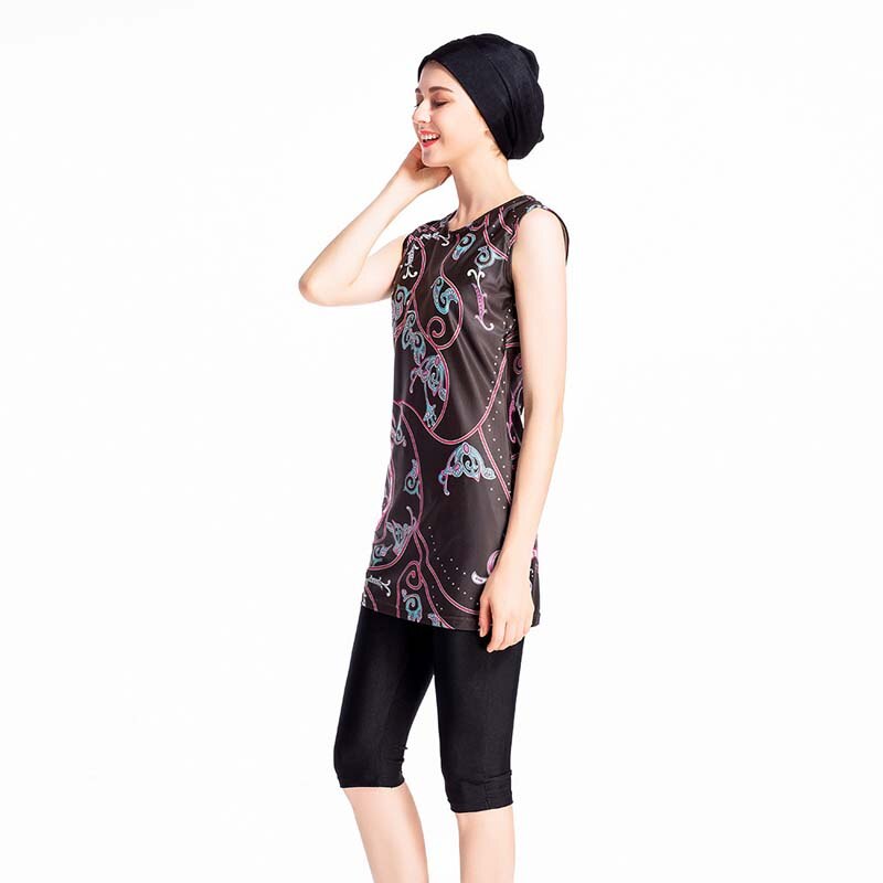 Bailunma Moslim Badmode Vrouwen Burkinis Moslim Badmode Islamitische 3 Stuk Badpak Beachwear Effen Kleur Vest Badpak M082