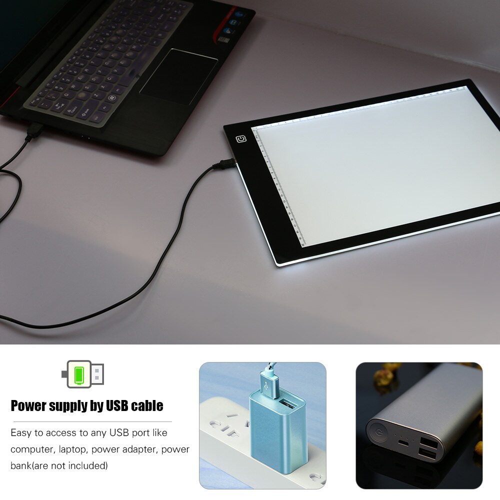 A4 Ultra-mince lumière Pad traceur USB alimenté LED Artcraft boîte à lumière copie conseil 3 niveaux réglable luminosité pour les artistes dessin