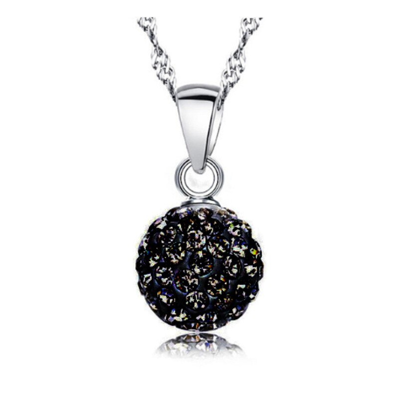 Qianbei Shiny Latest Jewelry Necklace Silver Color Austrian Crystal Pave Disco Ball Lever Back Pendant Necklace Women: Black