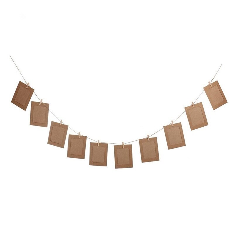 10 Pcs Diy Kraftpapier Fotopapier Frame Met Clips Foto Opknoping Muur Foto Album Touw Familie Geheugen Frame Thuis decor Craft