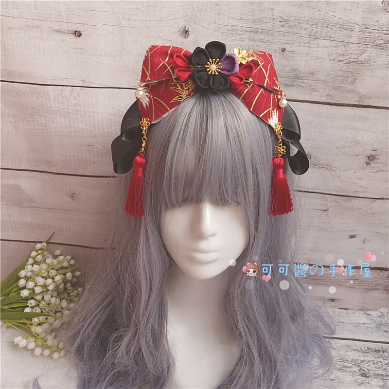 Lolita crane retur huvudbonad håraccessoarer hårband kc sidklämma kimonotillbehör i japansk stil blomma röd svart: Hårband kc