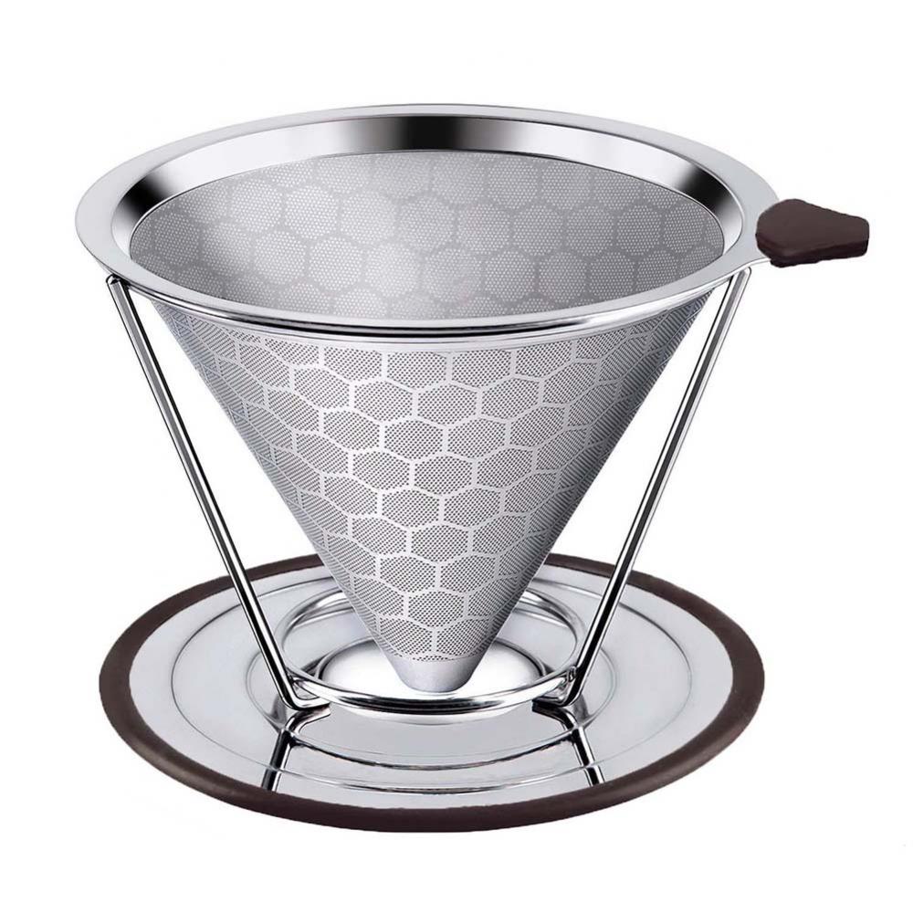 Reusable Coffee Filter Durable Stainless Steel Holder Mesh Funnel Baskets Coffee Filter Pour Over Dripper Strainer Coffee Tool