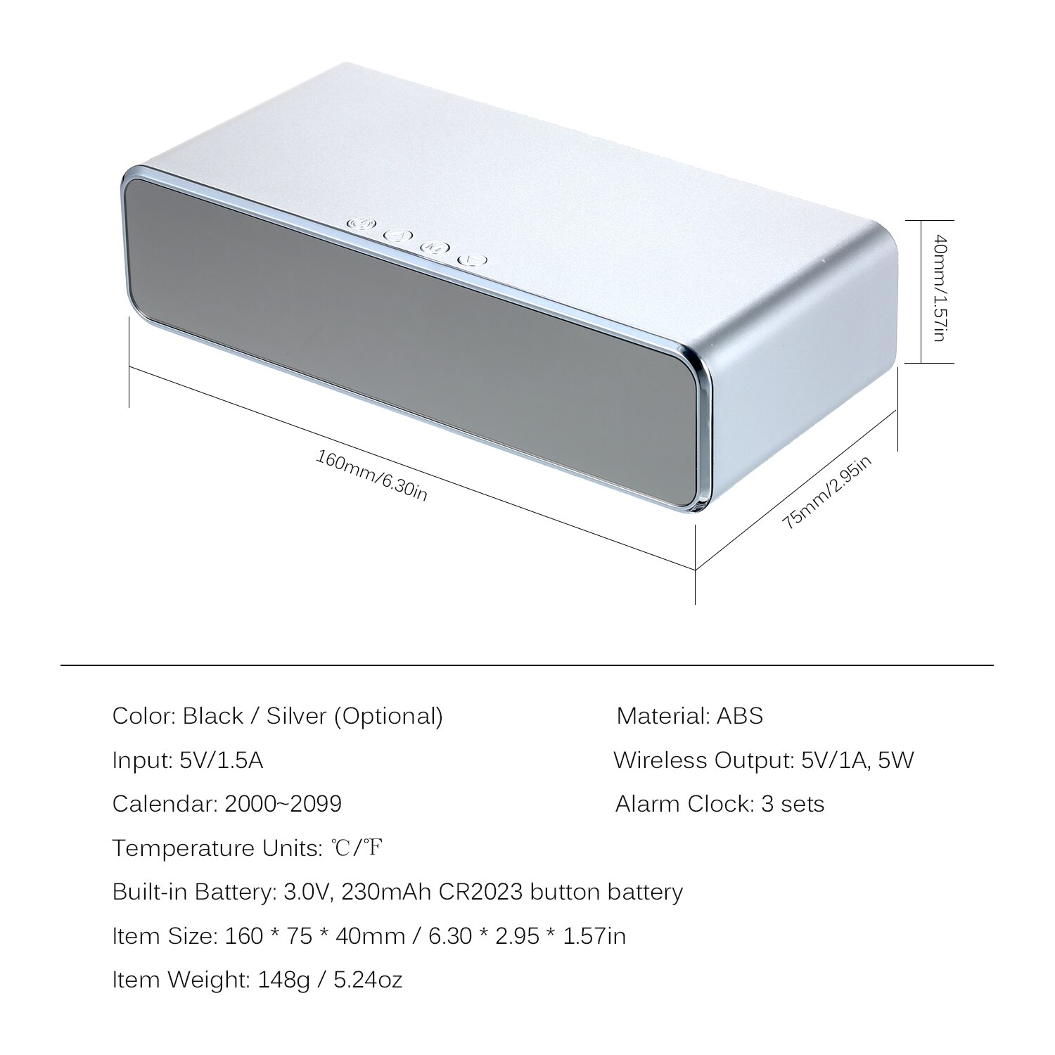 Wireless Charger Desk Clock Digital Clock Temperature Meter Switchable Wireless Charging Device Multifunctional LED Alarm Clock