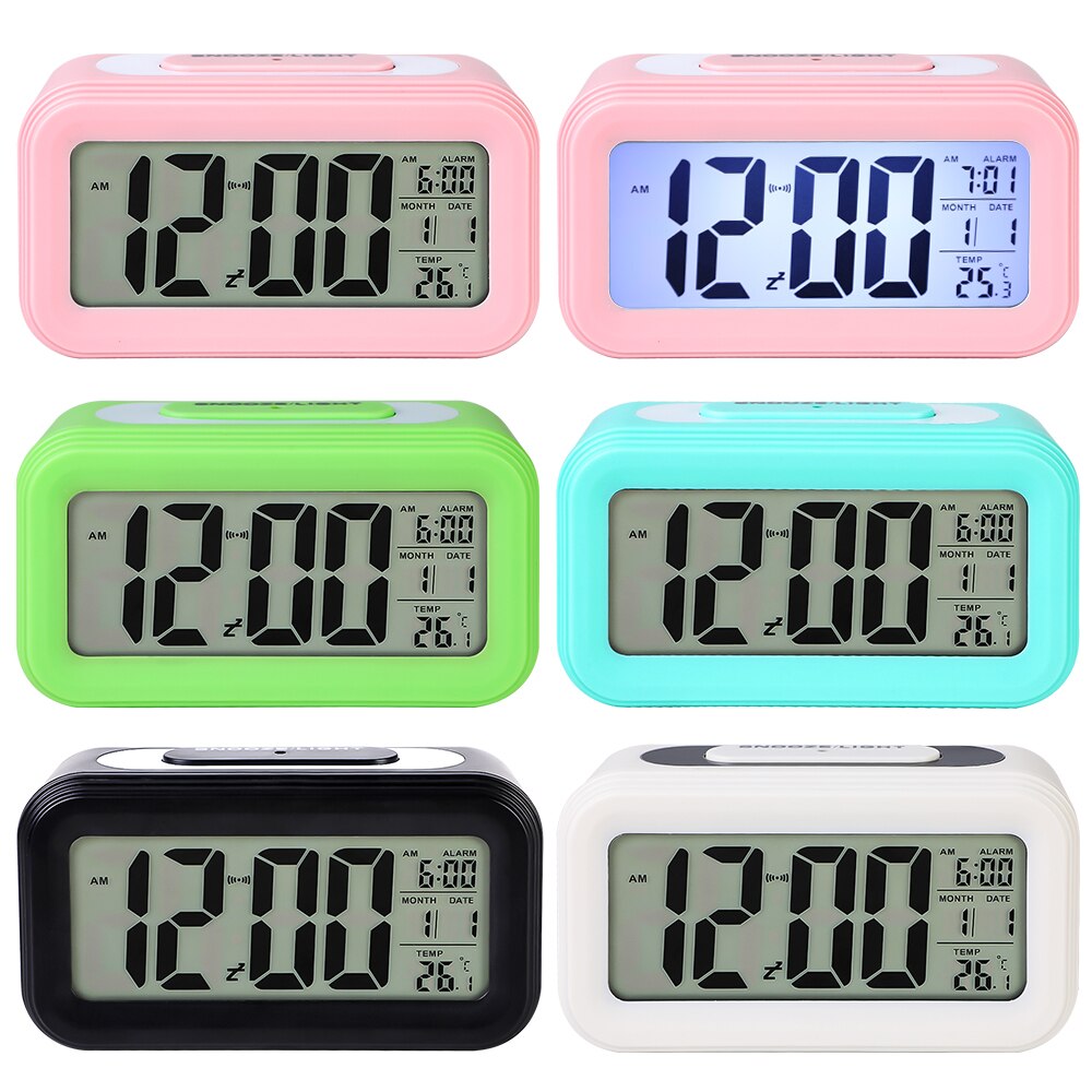ledet digital vekkerklokke elektronisk klokke smart stum lysende bakgrunnsbelysning vise temperatur kalender slumre kontor