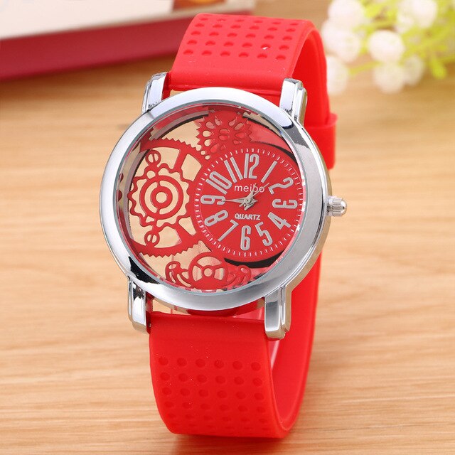 Silicone Rubber Watch Casual women's slim watches Quartz Watch Relogio Feminino Clock: red