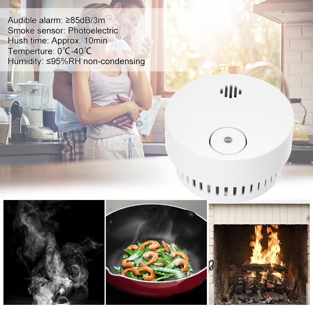 Battery-Powered Wireless Smoke Detector Photoelectric Fire Alarm Light Sound Warning Fire Safety For Home Security Alarm System