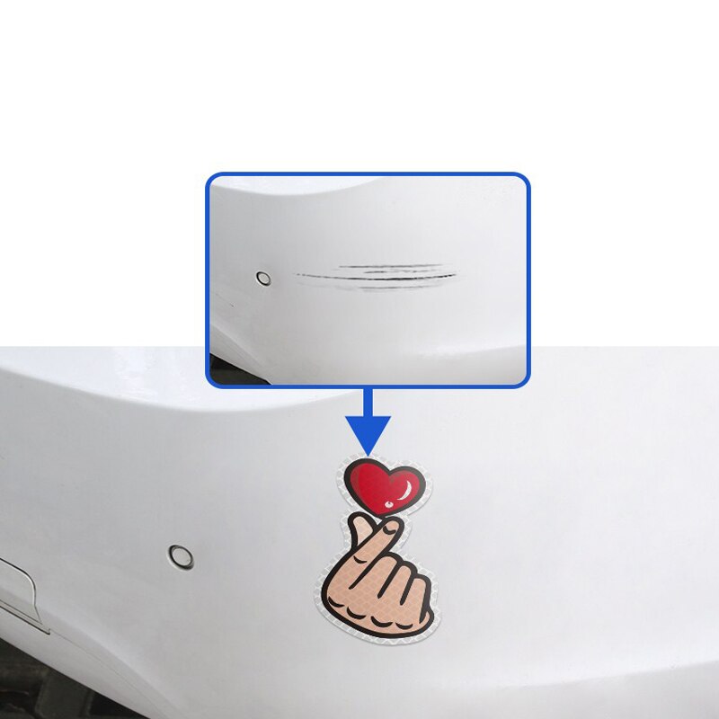2 pcs Reflective Stickers Cartoon Heart Shape Hand Car Decals Scratches Modification Vehicle Decoration Made with 3M