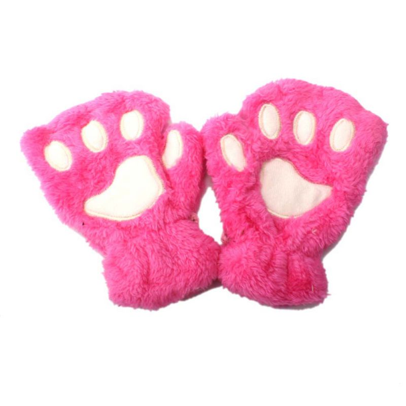 Neue Baby Katze Klaue Handschuhe Winter Stricken Flauschigen Jungen Mädchen Halbe Finger Handschuhe Samt Dicke Kinder kinder Halten Finger Warme 1-7 Y