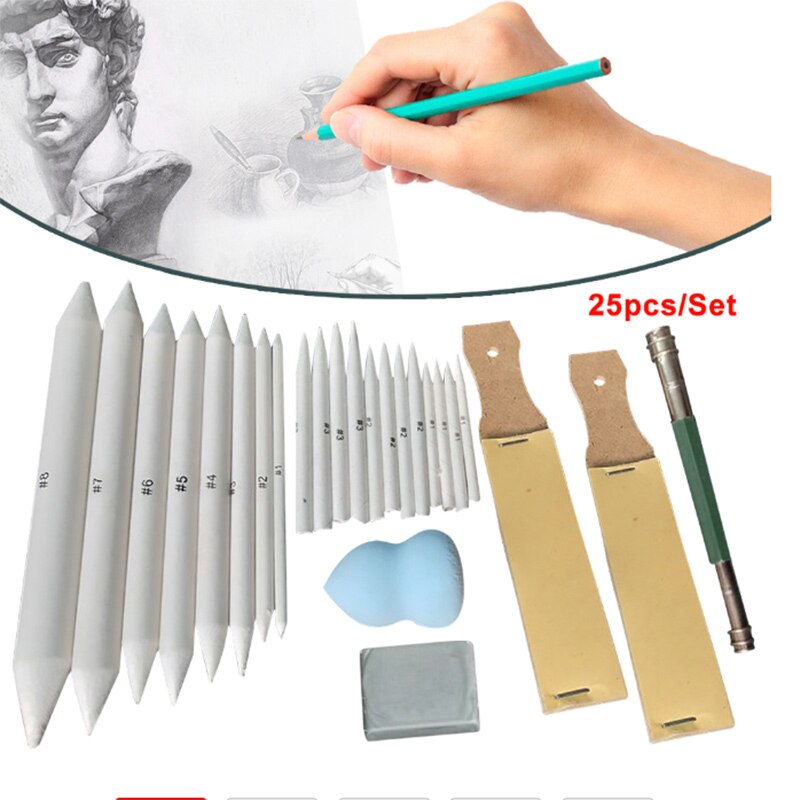 25 PCS/LOT drawing tool set Blending smudge Stump stick Sponge eraser Pen holder extender Art supplies