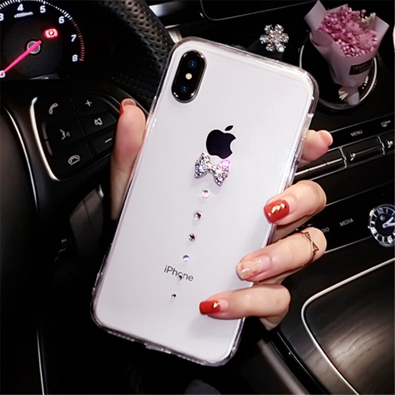 Für iPhone 6 6 S 7 8 Plus X XR XS MAX Luxus Glitter Frauen nette strass bogen transparent weichen telefon fall Weichen Gummi Zurück abdeckung: For iPhone 7 Plus