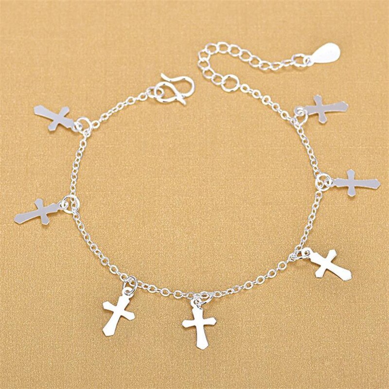 TJP 925 Silver Women Anklets Jewelry Charm Girl Cross Silver Bracelets For Lady Bride Wedding Accessories Bijou