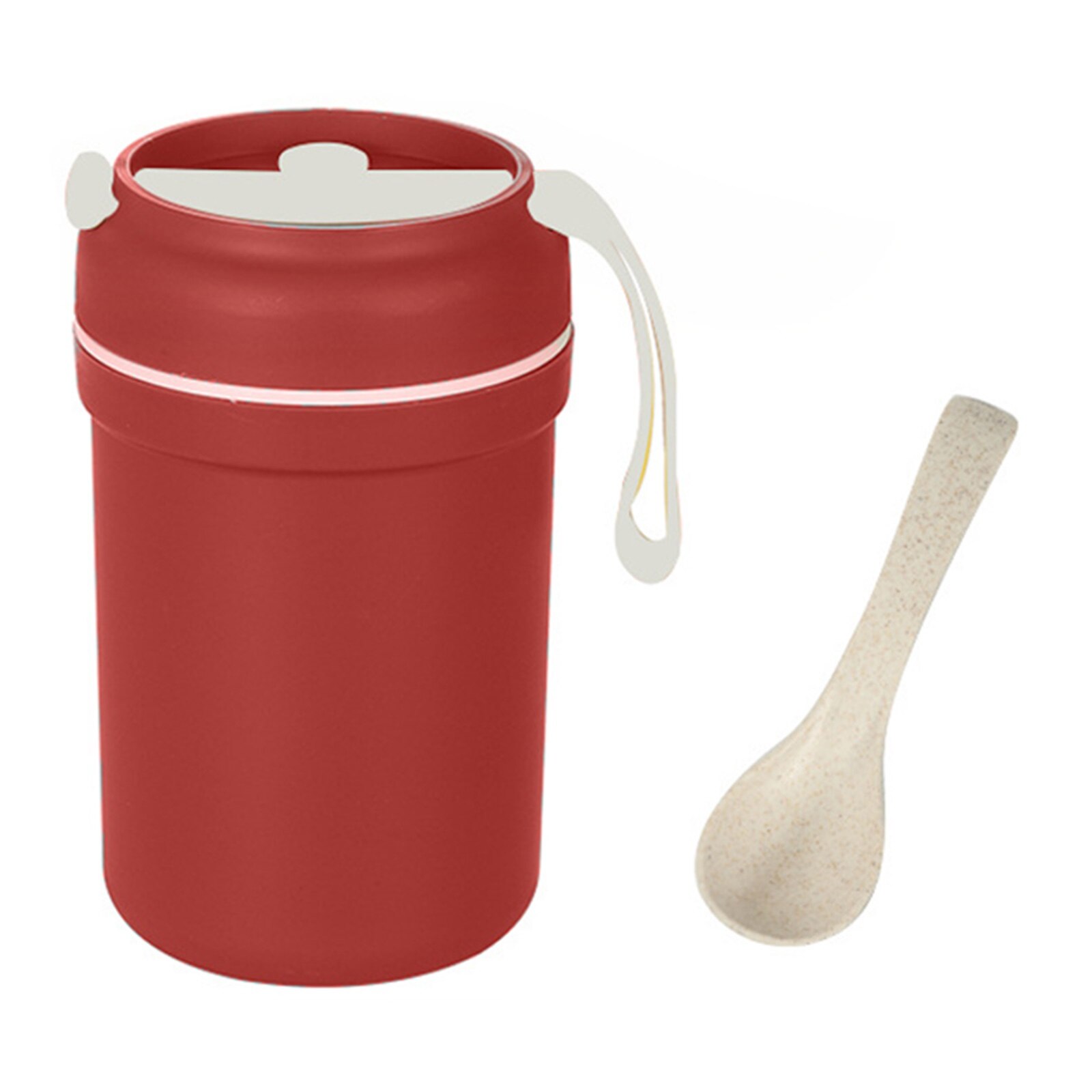 Double Layer Oatmeal Cup With Lid and Spoon Portable Plastic Soup Cup ALI88: F