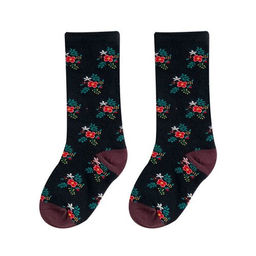 Soft Cotton Baby Boys Girls Socks Cute Floral Print Pattern Kids Socks For Baby Boy Girl Cute Style For 1-8Y Children: Black / 2-3T