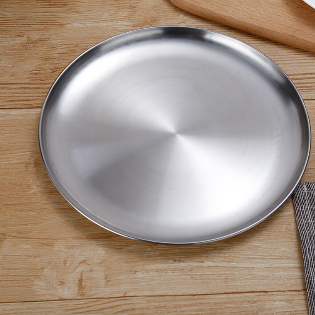 Stainless Steel Flat Dish Plate Double Insulated Thick Platter For BBQ 14cm