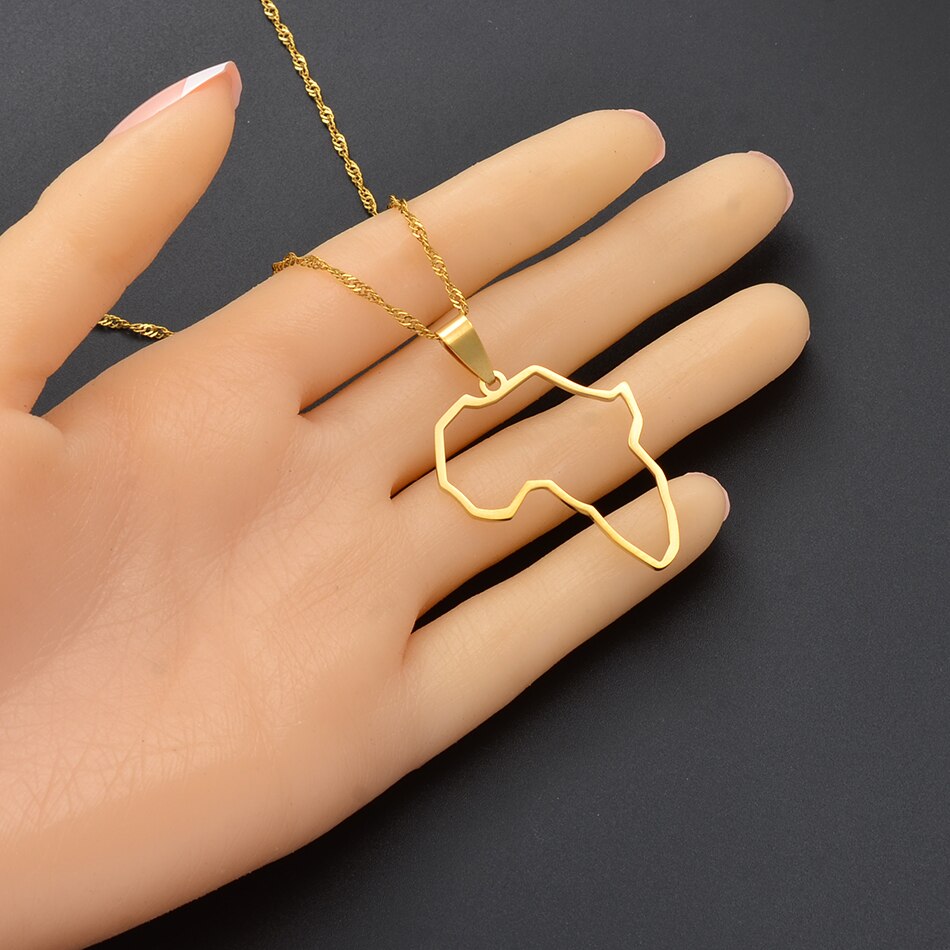 Anniyo áfrica perfil mapa pingente colares cor de ouro contorno mapas africanos jóias etíope nigéria gana congo étnica #113521