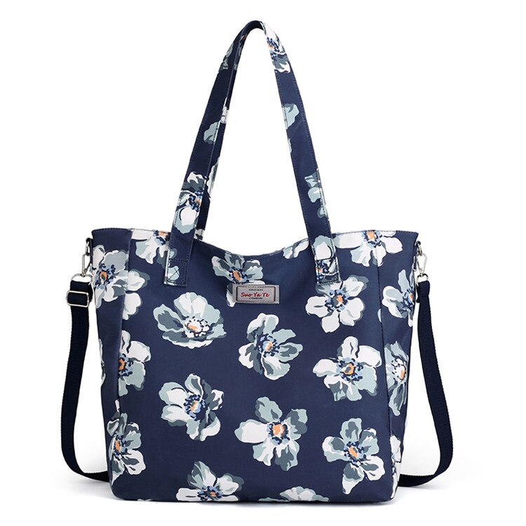 Women Handbag Big Size Tote Ladies Casual Flower Printing Nylon Shoulder Messenger Bag Beach Bolsa Feminina: Midnight Blue