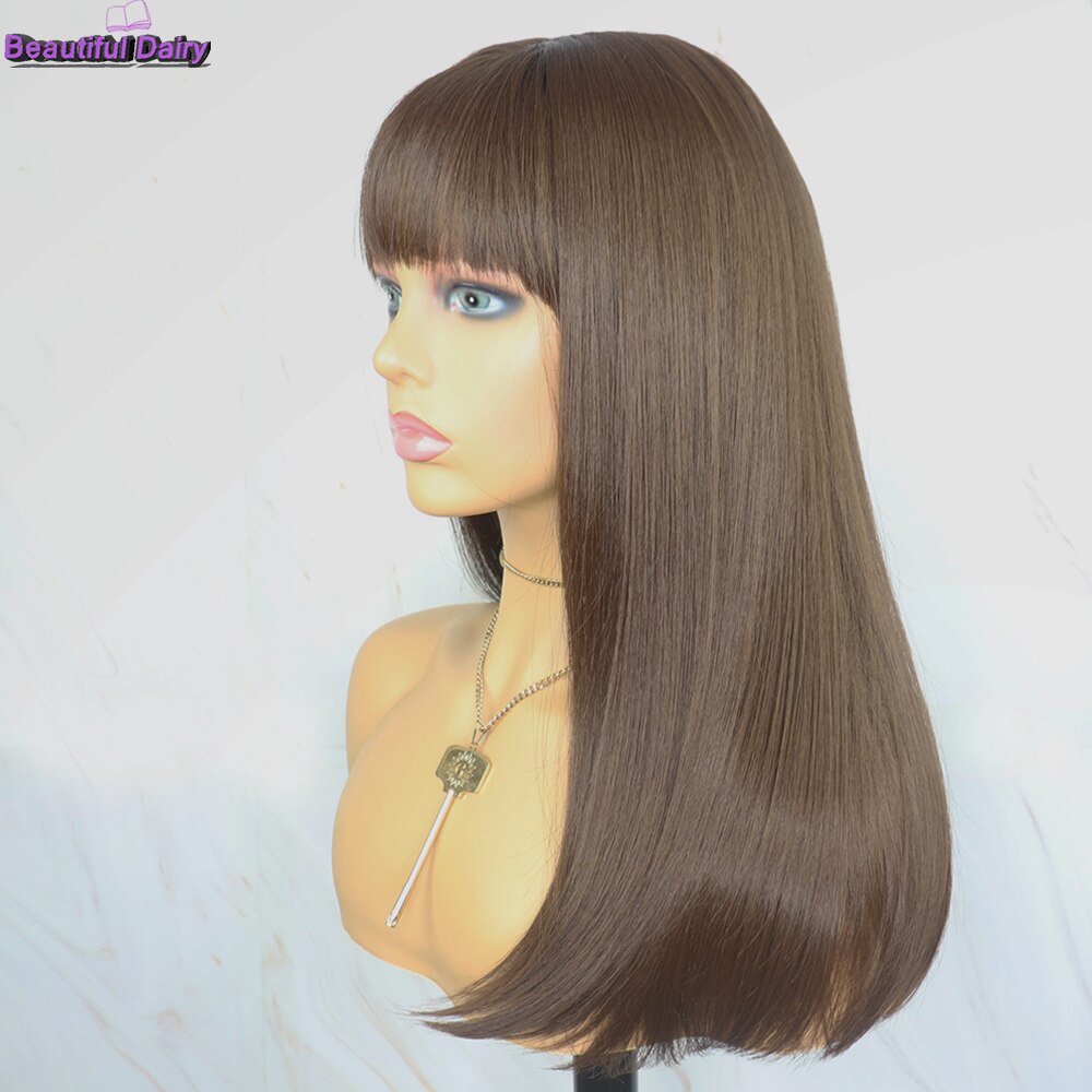 Diário bonito 16 polegada reta perucas de cabelo sintético para cabelo futura perucas de cabelo sintético resistente ao calor com franja